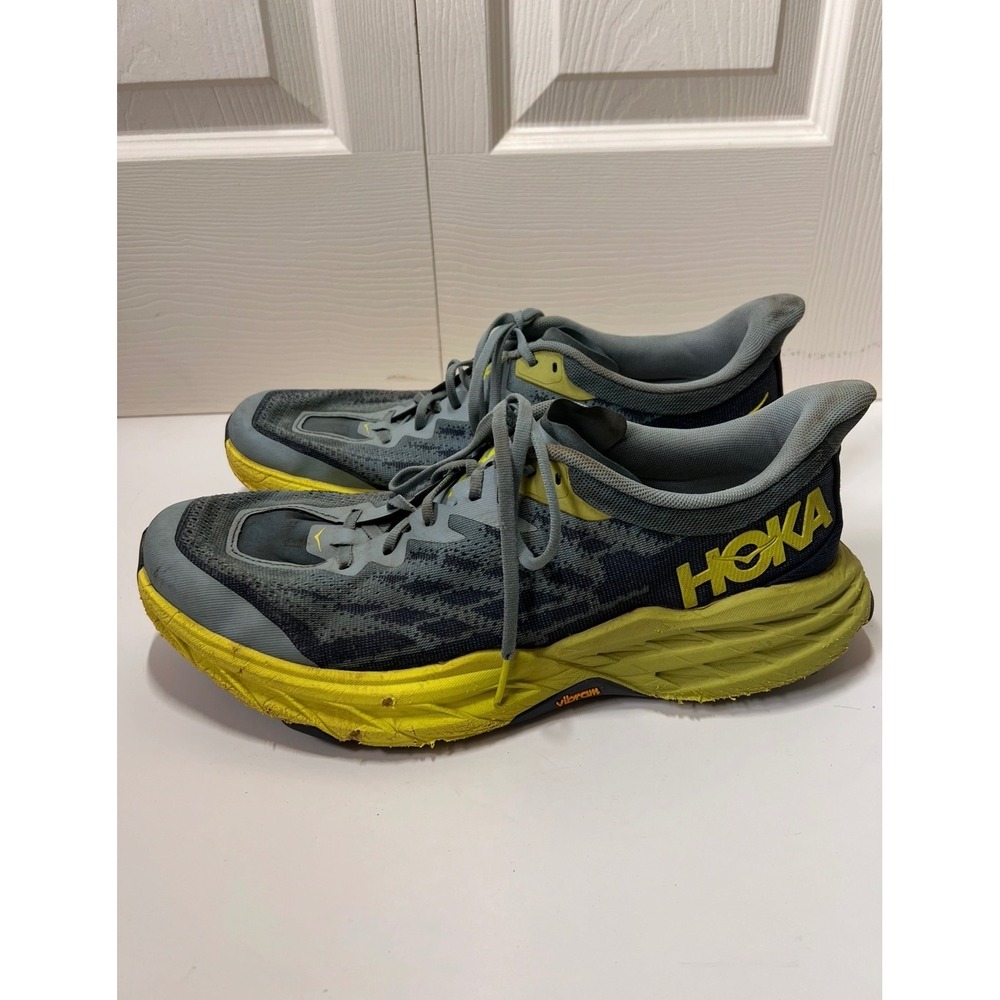 HOKA Speedgoat 5 Men's 12.5D Blue Yellow Trail Running Shoes Vibram No Insoles